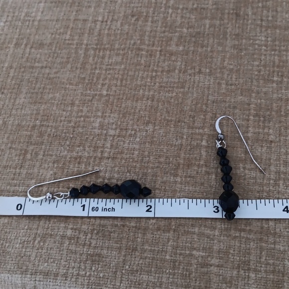 Silver Tone Black Faceted Beaded Dangle Earrings - Picture 3 of 5